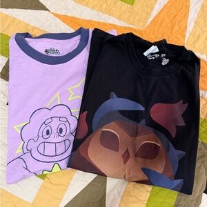 Steven Universe Lavender Ringer Tee & Black Owl House Tee - Two Pack, Large